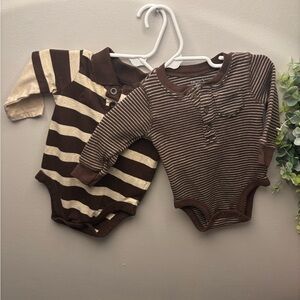 Carter's Brown and Cream Striped Bodysuits